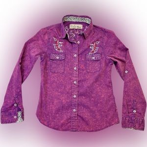 Girls Sz Large CedarRose purple Western snap, long sleeve shirt with rhinestons